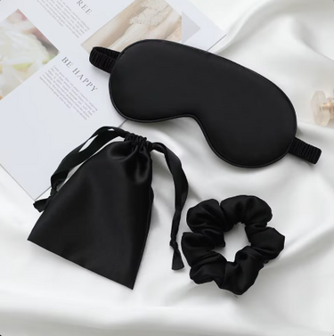 3-in-1 Satin Eye Mask Set with a Hair Scrunchie and Drawstring Bag